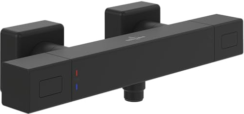 Villeroy & Boch Universal Taps & Fittings - Termostato de ducha con protección antiquemaduras y bloqueo de seguridad a 38°, grifo mezclador de ducha, cuadrado, color negro mate