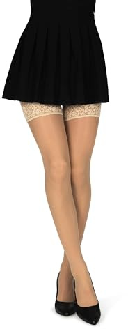 looksy Italienska stay-damstrumpor med spetsexamen, 30 Den, transparent, halkfri silikonband, Overknee-Sexy, halkfria underkläder lårstrumpor Rubens, visone, XXL-3XL plus size