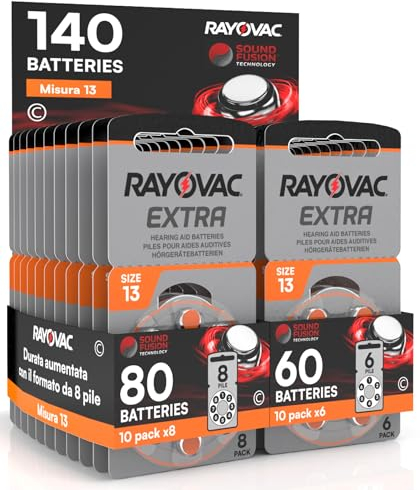 140 Rayovac Extra 13 Piles pour appareils auditifs - 10 blisters de 8 et 10 blisters de 6 Piles