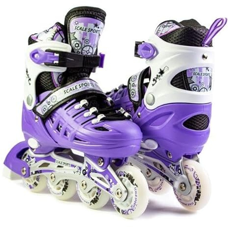 Scale Sports – justerbara rullskridskor med upplysta hjul för barn och vuxna – barn inline-rullskridskor (lila, UK 5-7 (EU 38-41) L)