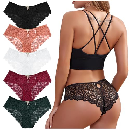 Zhiaek Lot de 5 Culotte Dentelle Sexy pour Femme String Femme Sexy Chic