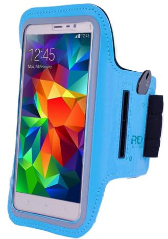 REY Brazalete Running de Neopreno, Universal, Móviles hasta 4, Reflectante Azul