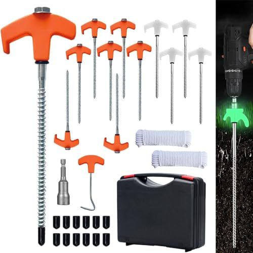 Anyingkai 12 Stück Drehbare Zeltheringe mit Gewinde Edelstahl, Zeltheringe zum Schrauben 20cm,Schraubheringe Camping,Camping Heringe,Heringe Erdnägel Stabil für Camping und Outdoor