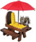 Grtheenumb Eichhörnchen -Picknicktisch -Feeder mit Regenschirm Holz Eichhörnchen -Feeder für außen süßen Chipmunk -Feeder mit Zwei Bänken Eichhörnchenhaus für kleine Tiere braun, Chipmunk -Feeder