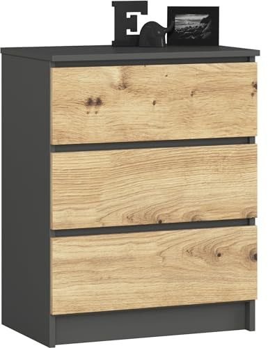 Home Collective Kommode in Graphit-Artisan-Eiche mit 3 geräumigen Schubladen, 60 cm breit, 77 cm hoch Kommode Schlafzimmer Flur Wohnzimmer Organizer mit Schubladen Holz Highboard Sideboard Schrank