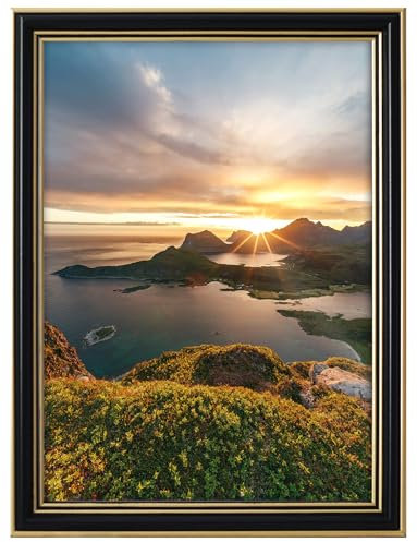 RAWWEST.BIS Holz Bilderrahmen 18x24cm Glamour Rahmen aus Holz mit Furnierung Schwarz-Gold Plakatrahmen Holzrahmen mit Plexi Acrylglas für Bilder Poster Fotos Puzzles Posterrahmen Fotorahmen