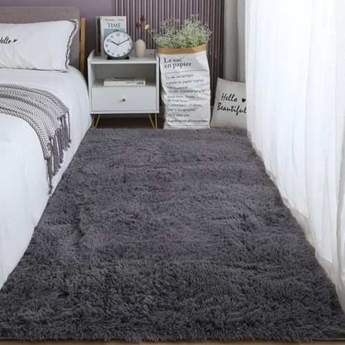 XUEDNGM Alfombra de Pelo Largo 60 x 150 cm Modernas Pelo Largo Lavables, Suave, Esponjosa, Antideslizante Color Sólido Alfombras Salon Alfombras Salon Modernas para Salón, Gris