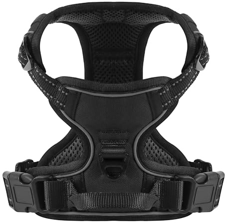 COMSLE Harnais Anti Traction pour Chien, Réfléchissant Respirante Harnais Chien avec Attache Devant et Poignée Contrôle Sécurité, Arnet Facile à Mettre (Noir, S)