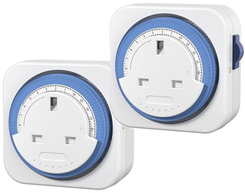 HBN 24 Hour Mechanical Timer Plug Socket UK,Indoor Plug-in Segment Plugs Timers Sockets,Energy Saving Light Switch for Home Security,Lights,Lamps and Christmas (15min,2Pack)