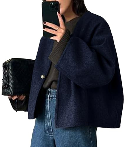 HOTIAN Women Cropped Wool Blend Coats Long Sleeve Coat Jacket Peacoat Fall Winter Outwear Overcoat