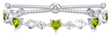 LELOUCHY oändlighetssymbol och hjärtform födelsesten tennisarmband 925 sterlingsilver ädelsten justerbart armband smycken presenter för kvinnor, Cubic Zirconia