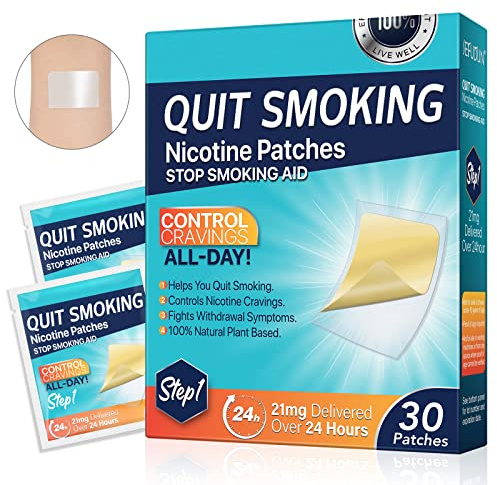 Quit Smoking Nicotine Patches, 21mg Stop Smoking Aid Patches, Quit Smoking Stickers That Work with 2 Weeks, Easy to Use (Step 1)