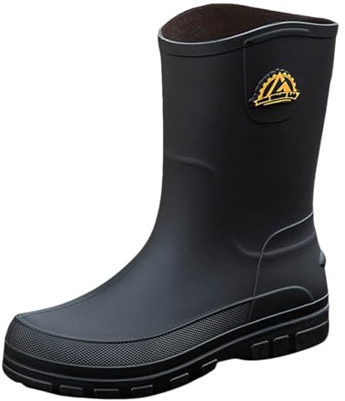 Botas de goma para hombre, botas de lluvia de media altura, impermeables, ligeras, botas de jardín, cómodas, antideslizantes, adecuadas para días lluviosos, suelo antideslizante, Negro , 43 EU