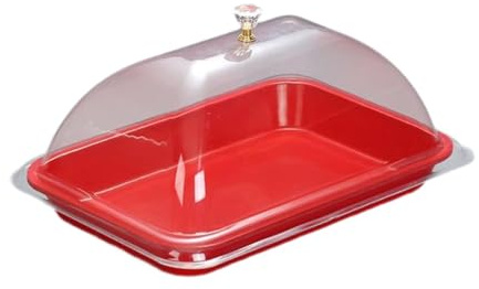 MagiDeal Campana para Alimentos Transparente Cúpula para Tartas Tapa para Postres Protector de Comida de Melamina Ligera con Bordes Redondeados Adecuado para F, Rojo, Individual