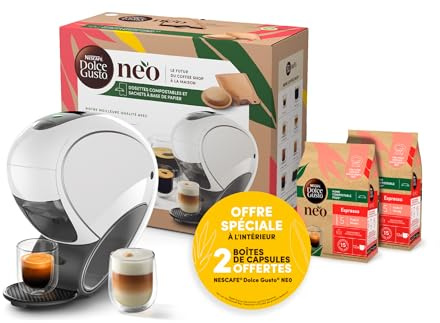 Nescafé Dolce Gusto Krups Machine à café, Dosettes compostables et sachets à base de papier recyclable, Connectée, Neo Blanc, YY5499FD