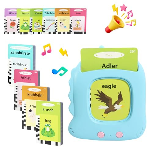 Sprechende Lernkarten Deutsch/Englisch – 112 Lernkarten mit 224 Wörtern für Kinder ab 2 3 4 5 6 Jahren, Tragbares ABC-Lernspielzeug Autismus Lernspielzeug Nur auf Deutsch