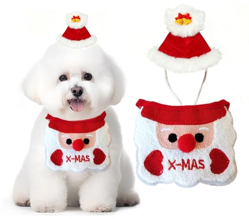 GizellMG Ensemble Bonnet & Bavette de Noël pour Chien/Chat/Petit Animal - Accessoire noël Chien Noël Costume Animal