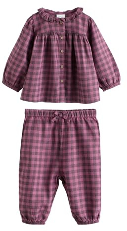 NEXT Bambina Completo 2 Pezzi Bebè con Magliette a Manica Lunga e Pantaloni Purple Gingham 18 Mesi-24 Mesi