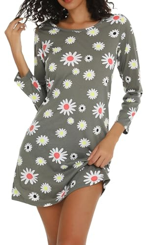 MIA LUCCE - Camicia da notte da donna a maniche lunghe, biancheria da notte in cotone, camicia da notte, vestaglia da casa, morbida e leggera, abbigliamento da casa, camicia da notte per donne, Fiori