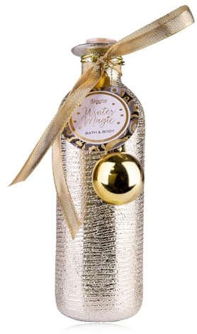 Accentra Winter Magic Bubble Bath in Glass Bottle in Gold with Christmas Tree Bauble Pendant, 230 ml Shower Foam & Shower Gel for Women, Luxury Christmas Gift, Vanilla Fragrance, Gold Diamond
