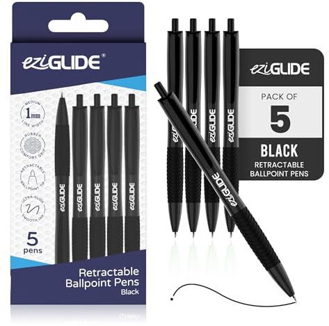 Eziglide Ballpoint Pen Parent (Retractable, Pack of 5, Black)