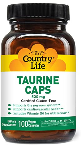 Country Life Taurine Supplement 500mg - Supports Cardiovascular and Nervous System- 100 Capsules
