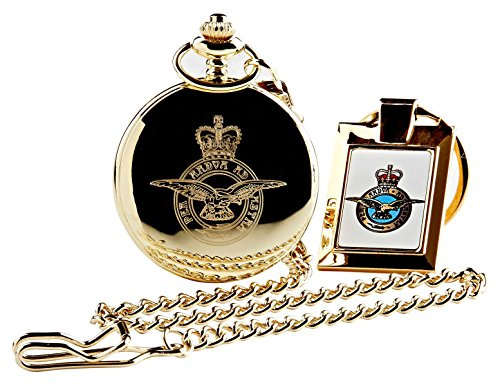 RAF Crested Gold Pocket Watch and Keyring Gift Set Royal Air Force Military Gifts