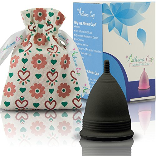 Athena Menstrual Cup One-Pack, Period Cups for Regular to Heavy Flow (Size 2 Large) - Soft Reusable Menstruation Cup - BPA Free Feminine Silicone Cup - Easy to Use and Clean Tampon and Pad Alternative (Solid Black)