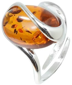 HolidayGiftShops Sterling Silver and Baltic Honey Amber Adjustable Ring Sunshine