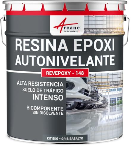 ARCANE INDUSTRIES Résine epoxy, autolissante, Peinture pour Sol : déco, intérieure, Atelier, Effet Miroir - 5 kg Gris Basalte - RAL 7012