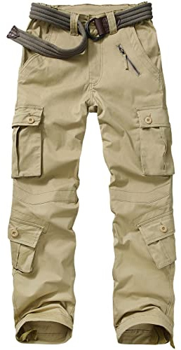 Jessie Kidden Women's Combat Cargo Trousers Camo Camouflage Army Military Tactical Work Pants #2083-Khaki-34(14)