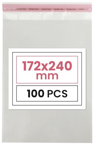 Netuno 100 bustine trasparenti autoadesivi 17,2 x 24 cm (+ aletta 3 cm) sacchetti in polipropilene trasparente tipo celofan Bustine Protettive adesive per Vestiti Documenti Fumetti Foto Cosmetici