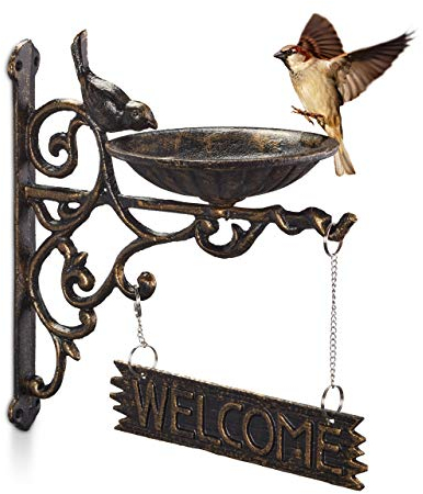 Relaxdays Abreuvoirs en Fonte Plaque de Bienvenue,Décoration Jardin, Fixation Mur; Soucoupe Eau, bronzé
