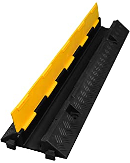 Puente de cable de 1 canal con tapa, protección contra tropiezos, rampa, puente protector, capacidad de carga de 10 t, goma negra