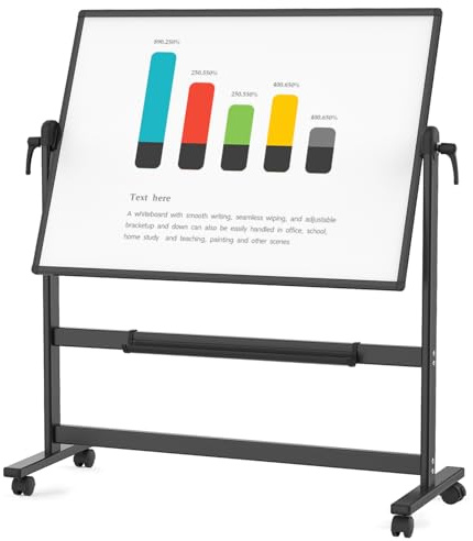 VIZ-PRO Tableau blanc mobile magnétique double face, 120 x 90 cm, cadre et support en aluminium noir