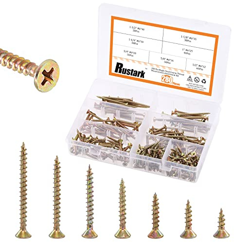 Rustark 280Pcs #6 1/2'' to 1-1/2'' 7 Sizes Zinc Plated Wood Screws Phillips Flat Head Chipboard Screws Assortment Kit for Drywall Sheetrock Woodwork
