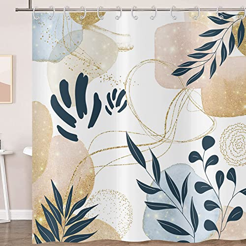 Hnmdmyi Duschvorhang Boho 180x200, Abstrakte Blätter Pflanze Duschvorhänge Mid Century Modern Minimalistisch Geometrisch Ästhetisch Kunst Badewanne Vorhang Wasserdicht Stoff Waschbar Badevorhang