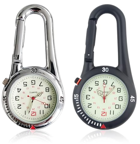 Vegena 2 Pcs Karabiner Taschenuhr, Taschenuhr Digital Schwesternuhr, Quarz Clip-On Taschenuhren, Karabineruhr Digital Clip On Für Krankenschwestern Radfahrer Kletterer Rucksack