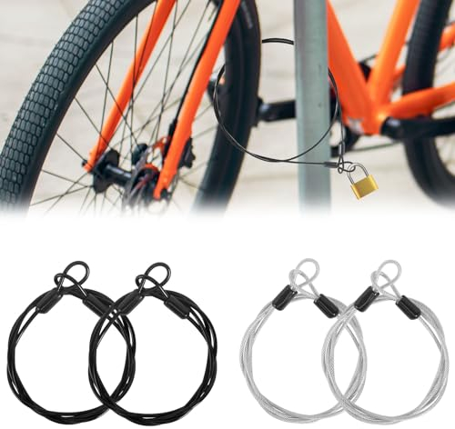 Schlaufenkabel Stahlseil, 4 Stück Stahlseil Ummantelt mit Ösen Diebstahlsicherung, Edelstahl Sicherheitskabel 1m für Fahrräder Motorräder Glastüren Verschiedene Großgeräte (Schwarz Silber)