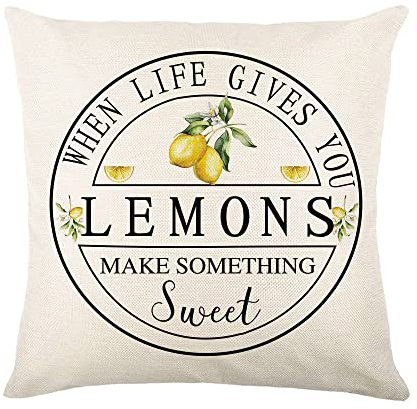 Zweig Kissenbezug 50X50 Gelbe Zitrone Kissenbezüge, Kissenhülle Baumwolle, Leinen Werfen Sie ，Sofa Schlafzimmer Couch Outdoor Kissenbezug ，Reißverschluss, Superweicher