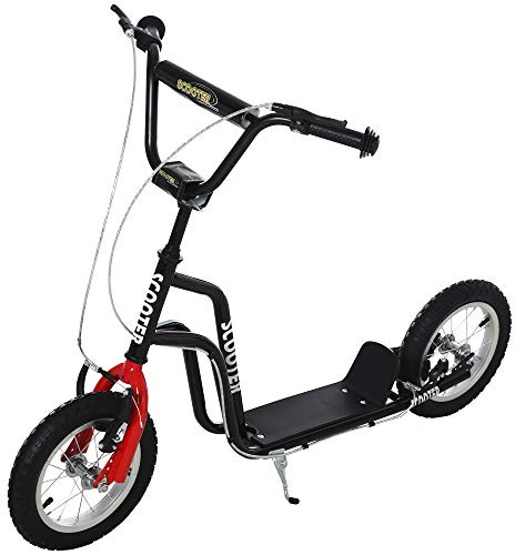 HOMCOM Patinete para Niños de +5 Años Patinete Infantil con Manillar Ajustable en Altura Doble Freno y Estructura de Acero Carga 100 kg para Adolescentes 120x58x75-80 cm Negro