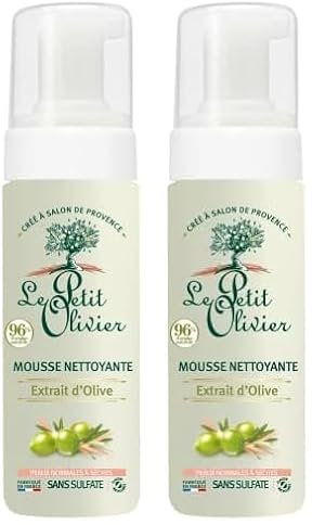 LE PETIT OLIVIER - Mousse Nettoyante - Extrait D'Olive - Nettoie Sans Dessécher - Peaux Normales À Sèches - 96% D'Origine Naturelle - Sans Sulfate - Fabriqué en France - 150 ml (Lot de 2)