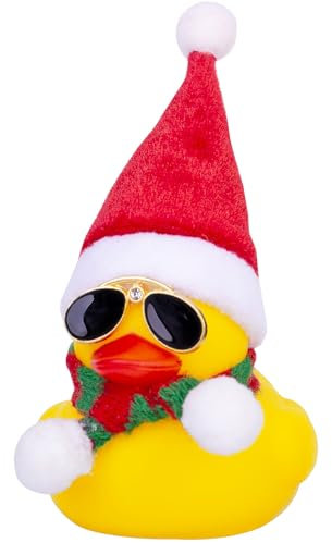 Mwmoeen Patos de goma de Navidad decoración de coche, adornos para salpicadero de coche de pato amarillo, un sombrero de Navidad, bufanda, gafas de sol, para decoración de Navidad, decoración del