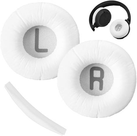 1 Par Almohadillas y 1 Diadema para JBL T500BT T450BT TUNE510BT JR300BT Auriculares Recambio Protector Almohadilla Blanca con Espuma Viscoelástica, Fácil Instalación para Reemplazo de Almohadillas
