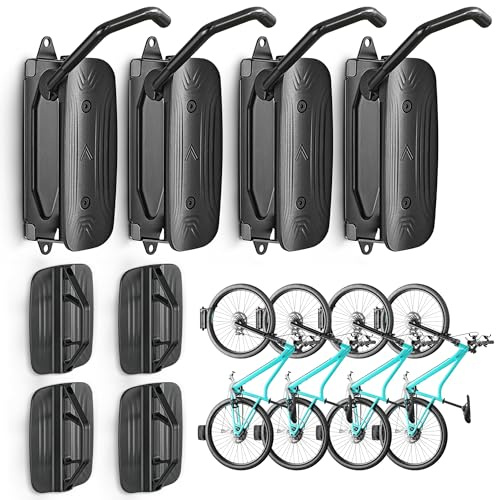 monTEK Swivel Bike Wall Mount 4 Pack, Heavy Duty Vertical Bike Rack Wall Hanger, Holds 30kg per Bike Hook, Space-Saving Bicycle Storage Rack for Garage, Ideal for MTB, Road Bike, E-Bike