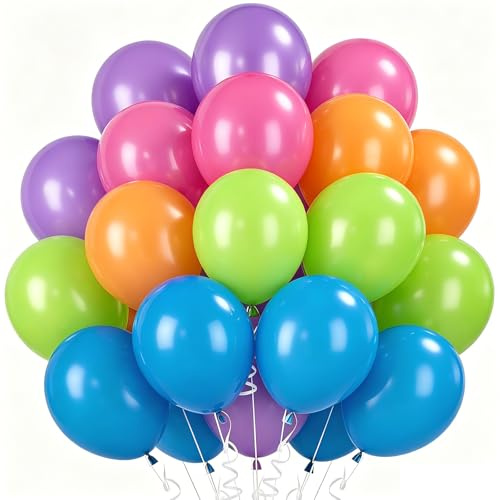 EWODEIEW 60 stycken ballonger färgglada, 30 cm helium latexballonger för flickor, födelsedagsfester, lila, rosa, orange, grön, blå ballonger för boho-babyparty, bröllop, brudfest, festdekorationer