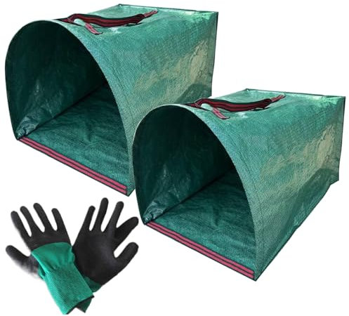 Sacchetti per rifiuti da giardino, raccoglitori di foglie, 2 pezzi riutilizzabili con guanti per giardino, foglie, detriti, patio, cortile, lavoro all'aperto