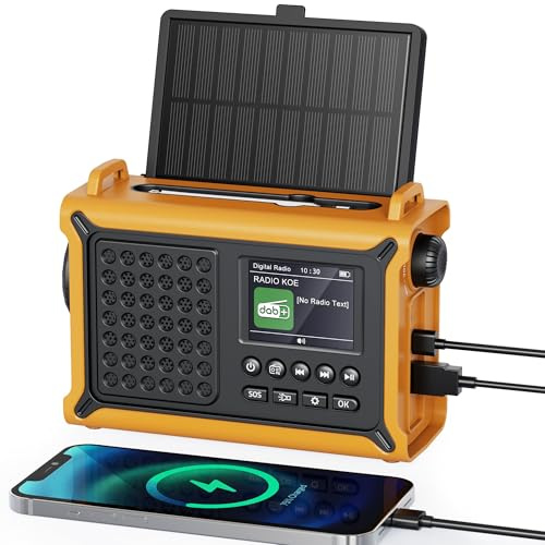 Dab/Dab+ Radio d'urgence Portable, FM Digital Radio avec Solaire Dynamo 12000mAh, Manivelle Solaire, 2,4 Grand Affichage Couleur, Bluetooth 5.0, 5 Méthodes de Chargement, Alarme SOS de Camping