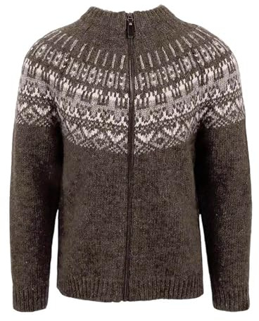 Mymyguoe Maglione norvegese da uomo, per autunno e inverno, lavorato a maglia grossa, con colletto alto, lavorato a maglia, slim fit, cardigan nordico, caffè, L