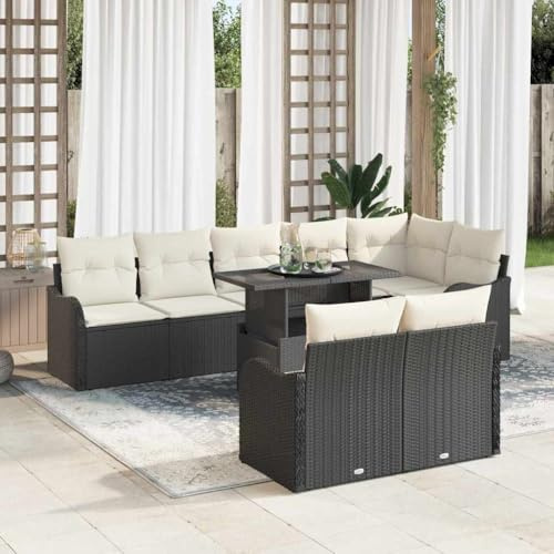 Mokuyary Loungeset med kudde, 9 st, svart, poly rotting trädgårdsmöbelset, utomhus, balkongset, terrassmöbler, trädgårdslounge, sittgrupp för terrass, balkong, trädgård – A
